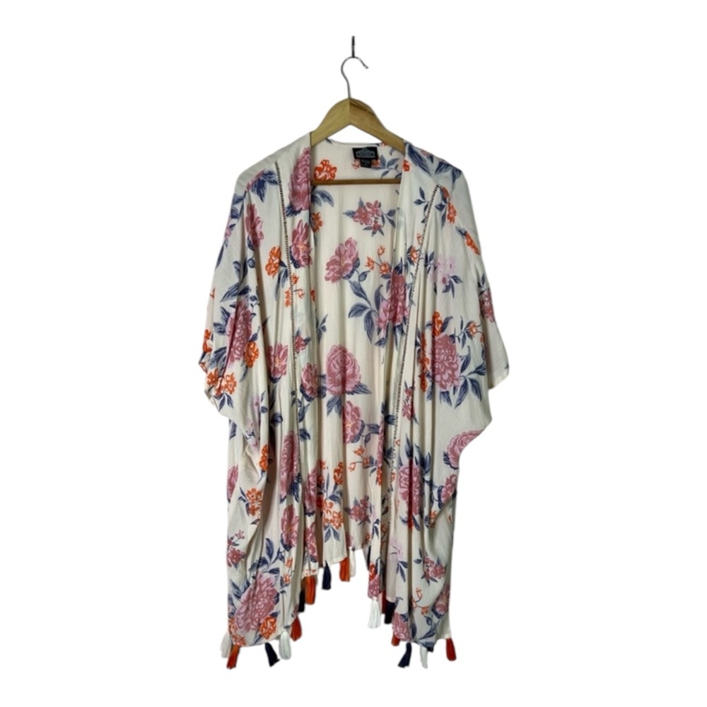 Angie Women’s Floral Print Bohemian Kimono Cream Base